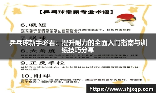 乒乓球新手必看：提升耐力的全面入门指南与训练技巧分享
